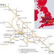 ウェストミッドランズ旅客鉄道の路線図。ロンドン～リバプール間を結ぶ路線などが含まれる。