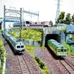 現役の職員が制作した鉄道ジオラマも展示される。写真は二俣川駅付近のジオラマ。