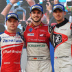 レース直後の表彰式は（左から）2位ローゼンクヴィスト、優勝アプト、3位モルタラという順位状況で実施された。