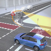 信号機のセンサーが自転車や歩行者を検出しドライバーに警告するVWのV2Xの公道実験イメージ