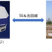コマツブースと千葉市美浜区にある「コマツIoTセンタ東京」をつなぎ、5Gを使った建機の遠隔操縦のデモンストレーションを紹介