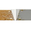 本線スノーポールに設置した金属片の腐食状況（左：塩化ナトリウム散布区間、右：プロピオン酸ナトリウム散布区間）