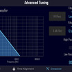 クロスオーバー調整の設定画面の一例（ロックフォード・フォズゲートのチューニングアプリ“Perfect tune”の操作画面）。