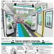 山手線の1編成で運行を始めるADトレインの車内イメージ。東京2020大会の33競技の見どころや観戦ポイント、競技日程や会場情報を掲載した中吊りポスターが掲げられるほか、車内のデジタルサイネージや床面、吊り革も東京2020大会のPRに活用される。