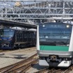 相鉄線内で習熟運転をするJRのE233系電車。