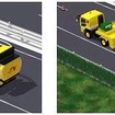 大型移動式防護車両 (左:走行時、右:作業時)