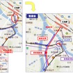 広島電鉄から申請されている延伸計画図。東側の猿猴橋を渡る軌道を廃止し、西側に広島駅南口広場へ直進できるルート（1.1km）を新設。合わせて停留場を増設する。高架区間は広島駅付近となる。また、的場町付近では稲荷町方面への軌道を新設し、循環運行できる構造とする。総事業費は109億円を見込む。