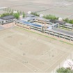 美乃浜学園のイメージ。左手に湊線の列車が描かれている。