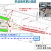 将来、阿佐東線の起点となる阿波海南駅の計画図。鉄道と道路を切り替えるモード・インター・チェンジが設けられ、牟岐線とは線路でつながらない模様。