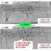 時間経過によるひび割れの変化（ひび割れをわかりやすくするために画像を加工）