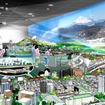 2階「ジオラマパーク」のイメージ。「近郊区間の複々線といった鉄道設備から箱根・江の島・大山などの観光地まで、小田急線の特徴や魅力を、HOゲージを中心に再現します」としており、背景は列車の動きに応じて変わるスクリーンとなる。