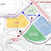 新駅付近に施設が集積する、手柄山中央公園再整備計画の概要。
