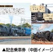 「SL大樹重連運転 記念乗車券」の券面イメージ。浅草駅や池袋駅など東武線55駅で先着順に発売される。