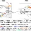 事故現場の側面図と平面図。最初の肌落ちで作業員A（44歳）が岩塊に足を挟まれて転倒し、もうひとりの作業員B（52歳）が救出へ向かった際に2度目の肌落ちが発生。作業員Aが岩塊の下敷きにとなり病院へ搬送後に死亡し、作業員Bは左手首などの骨折で全治2カ月の怪我を負った。両者とも1次下請けだった村崎建設の作業員だった。