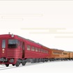 二代目『伊予灘ものがたり』の八幡浜方先頭車。茜色と黄金色をベースに伊予灘の夕景をモチーフにしたシンボルマークを配した。夕日に映えるように、JR四国の車両としては初めて全面がメタリック塗装となる。