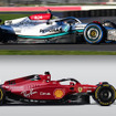 メルセデス「W13」（上）とフェラーリ「F1-75」