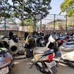 日曜早朝のグラウンドにはクリケットに興じる人々が集う。停められる限り、どこでも駐車場。