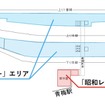 リニューアルされるエリア。左が奥多摩方面、右が立川方面。