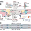 新横浜駅の構内図。南改札を相鉄が、北改札を東急が運営する。