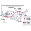 梅田貨物線地下化の概要。地下線の出入口で線路切換工事が行なわれる。