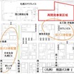 バスターミナル閉鎖後の仮バス停の位置。