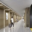 浅草駅5番ホームのリニューアルイメージ。「光の自然や荘厳さを感じさせる木目調の装飾と光の演出を多用したデザイン」とされる。