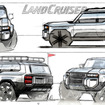 キャルティのジン・キムが描いたスケッチ。開発中期のまだ模索中のスケッチだが、ランクル250のエクステリアの特徴を余すところなく描き出している。