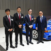 左から日産モータースポーツ＆カスタマイズの田中利和氏、同・木賀新一氏、同・片桐隆夫氏、STMO（スーパー耐久未来機構）として招かれた豊田章男トヨタ自動車会長