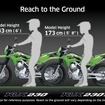 前後のサスペンションのホイールトラベル量を増大（KLX230　F：220→240、R：223→250、KLX230 S　F：158→200、R：168→223、単位：㎜）
