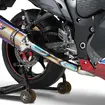 ヨシムラ HEPTAチタンサイクロン TTBC チタンブルーカバー/カーボンエンド / ファイヤースペック　ハヤブサ装着例