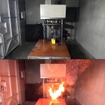 リチウムイオン電池の類焼実験によりセルが吹き飛んで燃焼する様子