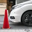 左前の死角となる部分に三角コーンを設置した時の見え方をテスト