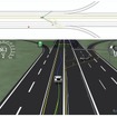 ダミー正弦波軌道プランナによるクローズドループ統合テスト 上段：WOMD形式での環境表現、下段：CarMakerシミュレーション画面。計画軌道(青)、目標点履歴(黄)、車両中心点履歴(緑)を可視化