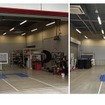 トヨタモビリティパーツ岐阜支社の拠点内に設けられた「エーミング作業場」は、エアコンが導入され、平滑な床面にガイドラインが引かれており、パンタグラフ式リフトが導入されている