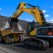 鉱山で活躍する建設機械と油圧ポンプのイメージ