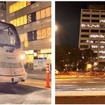 夜間の四日市市中央通りを走行する自動運転EVバス