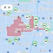 祇園祭期間中のジオフェンシング制御の様子（Limeアプリ画面。赤い部分は走行禁止エリアでジオフェンシング制御がかかっている）