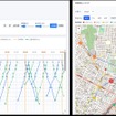 左：計画系システムのダイヤ作成画面、右：実績集計系システムの乗降実績分析画面。いずれも開発中のイメージ