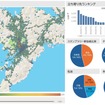 長崎ランタンフェスティバルを訪れたユーザーを対象に、アプリで得られるGPSデータを地図上で可視化