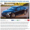 新型トヨタカムリの情報をリークした『Canadian Auto guide』誌（『Autoblog』より）