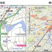 「いつもNAVI（web）」街歩き地図は、地図の下地色を白にすることで、モノクロ印刷でも見やすく表示。