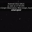 ジンジン天文台から撮影した小惑星DA14（動画キャプチャ）