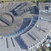 吉永さんが航空機から撮影した梅小路蒸気機関車館（京都市）。空から眺めると、転車台と扇形車庫の特徴的な形状がよく分かる。