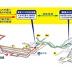 「六本木駅改札通過サービス」の概略図。駅構内通過証の発券を受けることで、都営大江戸線利用者がメトロ日比谷線の駅構内を通過して六本木ヒルズ方面の出入口に向かうことができる。