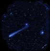 HSC で撮影されたアイソン彗星 (C/2012 S1)。ハワイ現地時間2013年11月5日の明け方 (日本時間11月5日23時～24時頃) 撮影、観測波長は 760 ナノメートル (i バンド)。画像の上が北、左が東で、視野の直径が 1.5 度角。