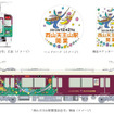 西山天王山駅の開業にあわせて運行される「西山天王山駅開業記念号」のイメージ。ラッピングを施すほか、ヘッドマークの掲出とステッカーの貼付も行う。