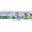 きのくに線の新宮～串本間で運転される予定の観光列車のデザイン案。近畿車輛が開発した自己充電型バッテリー車両で、車体には「沿線の観光地をハローキティが楽しく紹介」（JR西日本）するラッピングが施される。