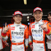 国本（左）と大嶋がGT500新時代最初のポールをゲット。撮影：益田和久