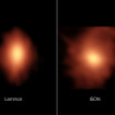 アルマ望遠鏡で観測したレモン彗星（左）とアイソン彗星（右）におけるシアン化水素の分布出典： B. Saxton（NRAO／AUI／NSF）：M. Cordiner, NASA, et al.
