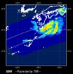 2014年7月10日、台風8号の九州・四国付近での降雨の様子をTRMM搭載の降水レーダー「PR」が観測した映像。